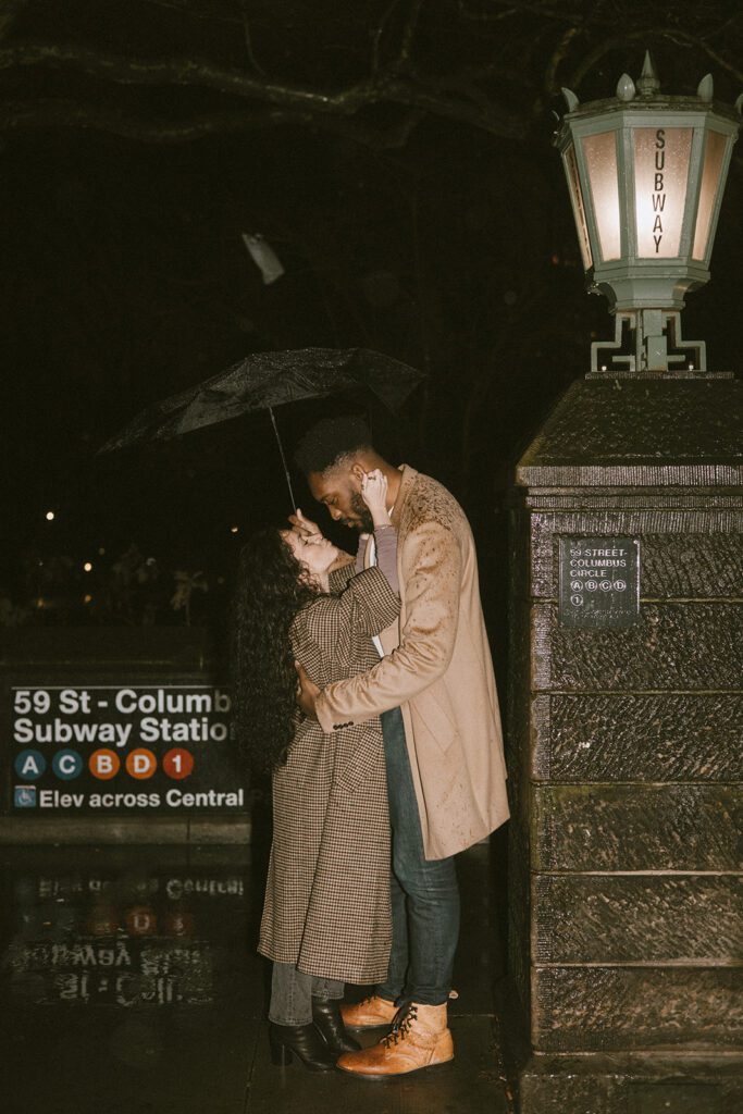 Rainy nighttime new york couples photos