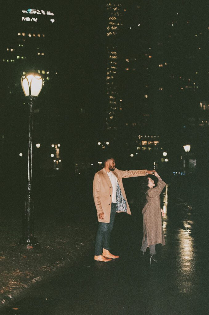 Rainy nighttime new york couples photos