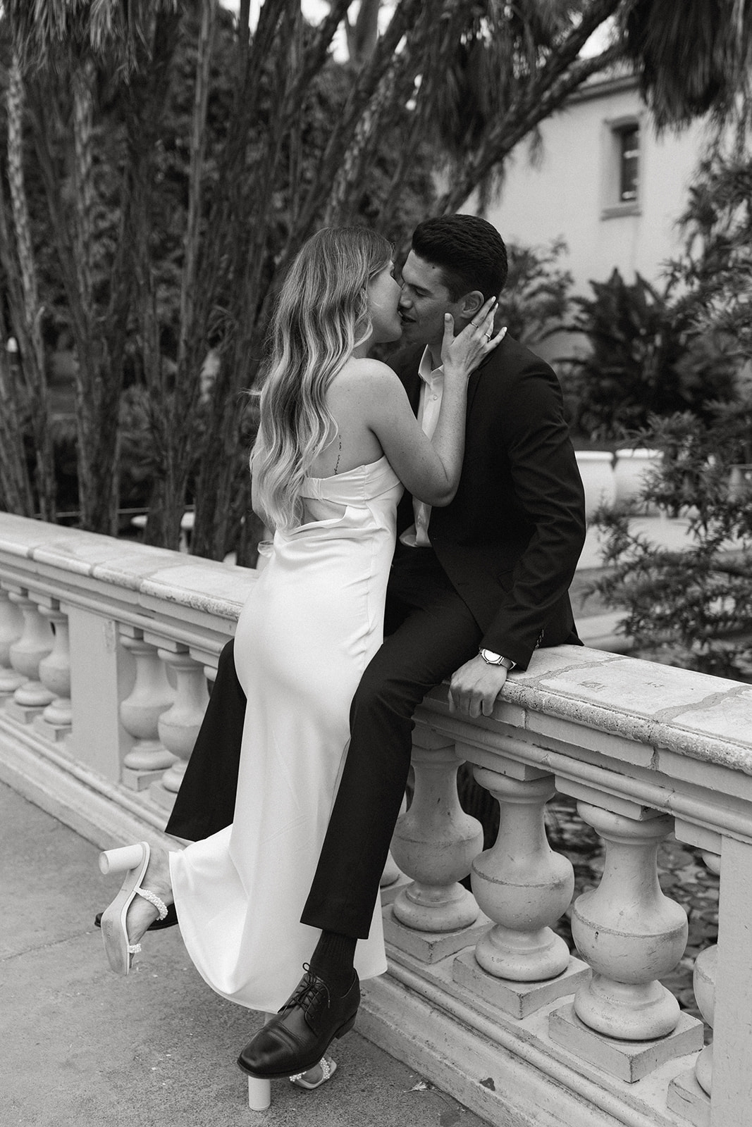 Balboa Park engagement photo with couple in front of historic California Tower