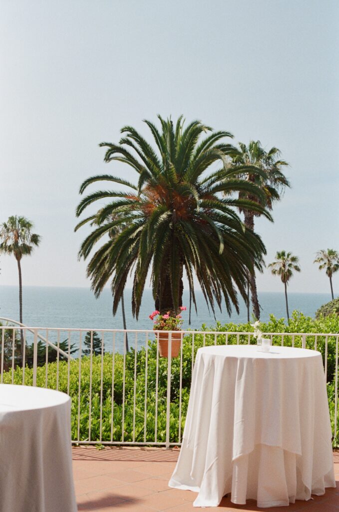 Ocean view cocktail hour setup at San Diego wedding venue