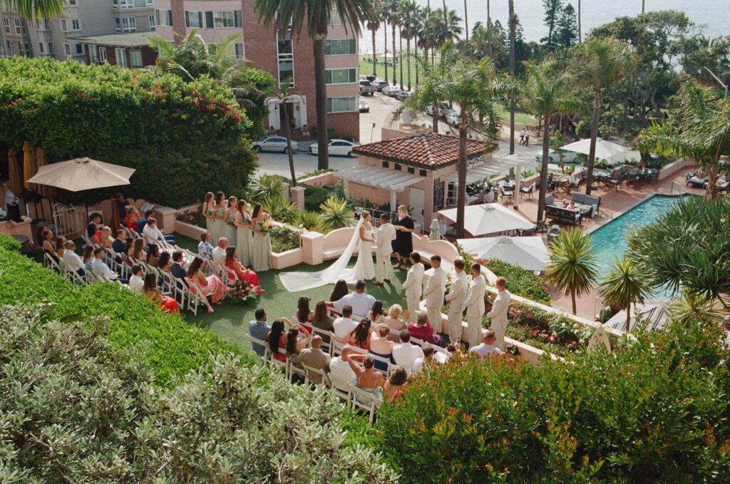 Ocean view wedding ceremony at La Valencia Hotel in San Diego