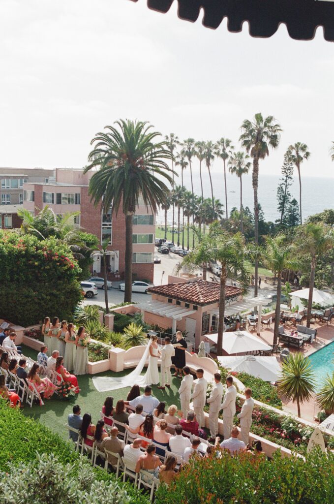 Garden terrace wedding ceremony in La Jolla, San Diego