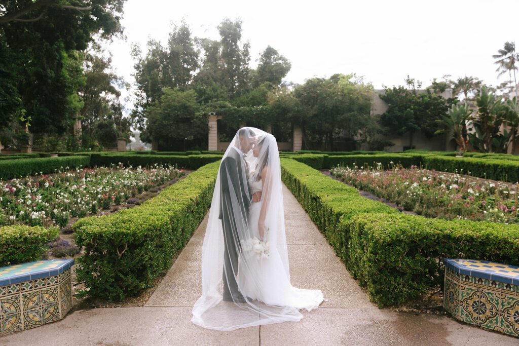 A bridal portrait taken following a California elopement at La Valencia Hotel La Jolla